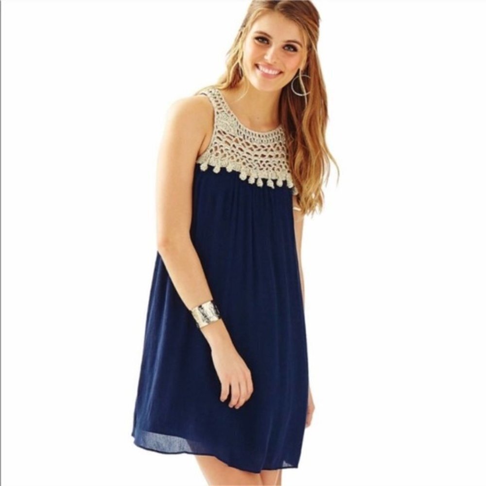 NWT Lilly Pulitzer Rachelle Dress navy/gold S